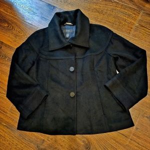 Alfani Petite Women Black Pea Coat 3 Button Front Closure Wool Blend Size Large